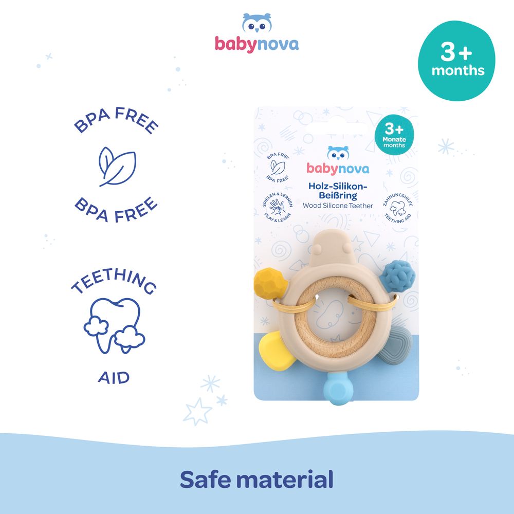 Babynova - Wood & Silicone Teether - Multicolor