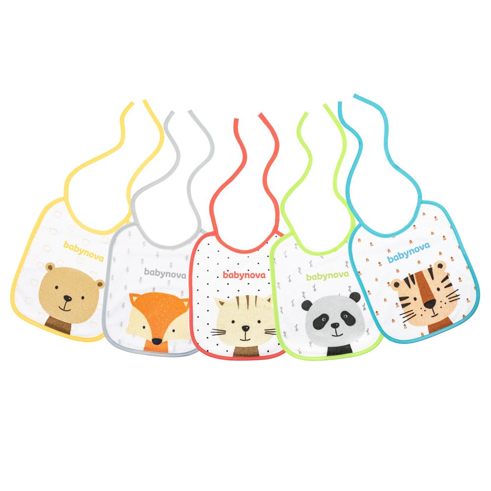 Babynova - Tie Baby Bibs - Multicolor - 5 Pc Set