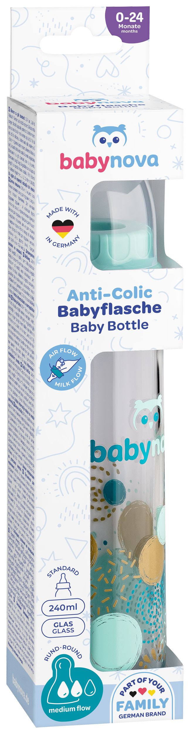 Babynova - Glass Baby Bottle - Blue - 240 ml