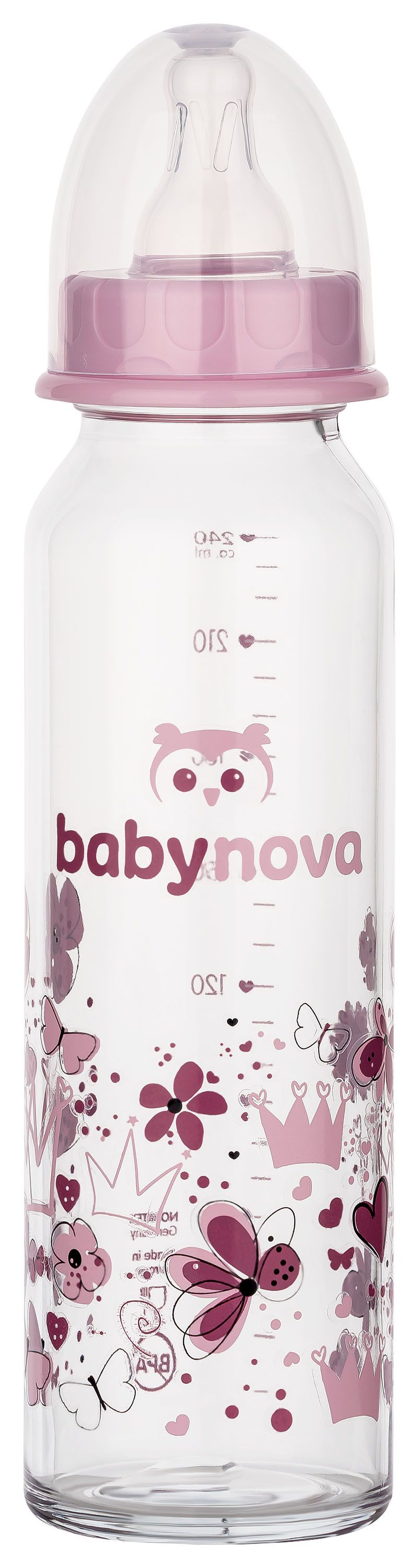 Babynova - Glass Baby Bottle - Pink - 240 ml
