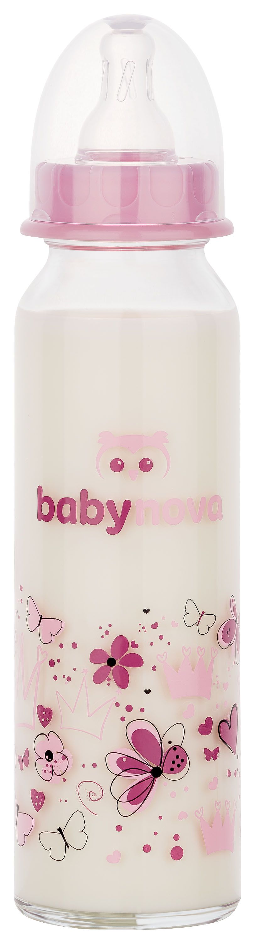 Babynova - Glass Baby Bottle - Pink - 240 ml