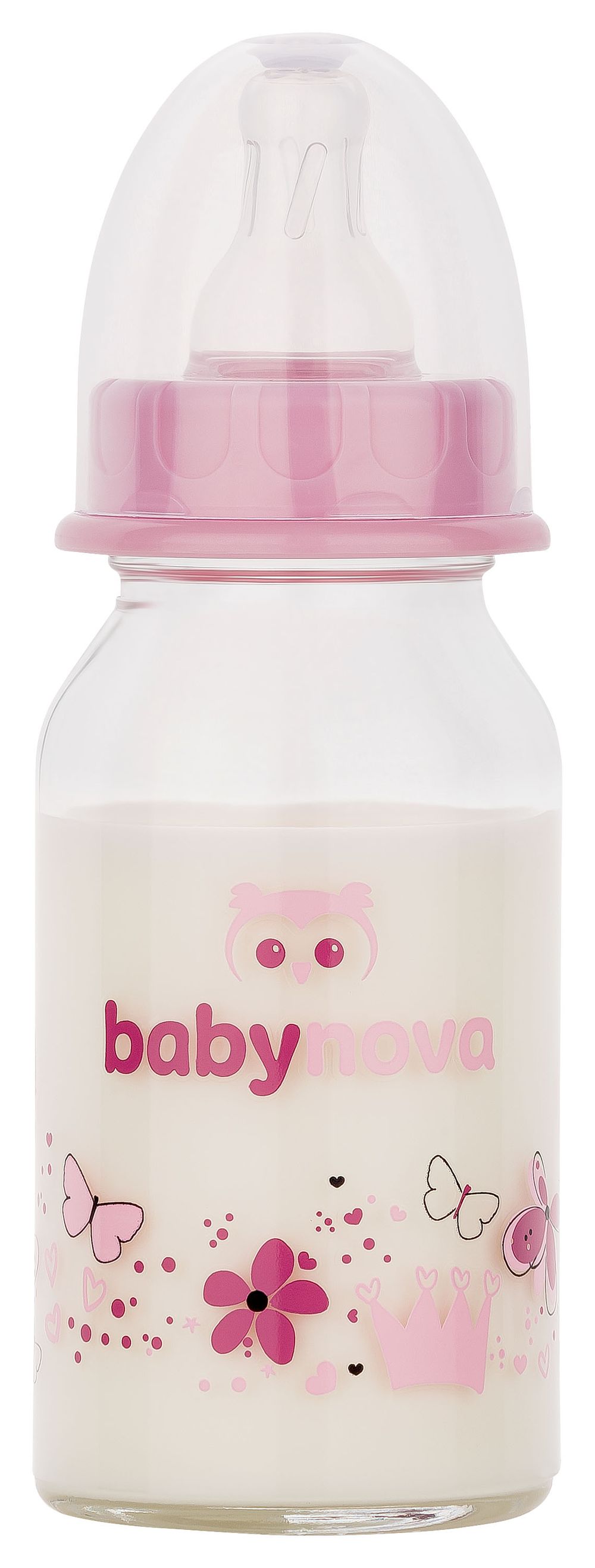 Babynova - Standard Neck Glass Baby Bottle - Pink - 120 ml