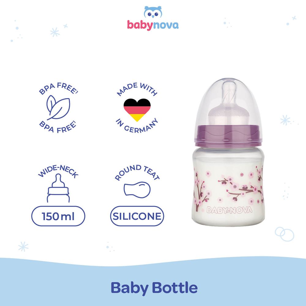 Babynova - Wide-Neck PP Baby Bottle - Purple - 150 ml