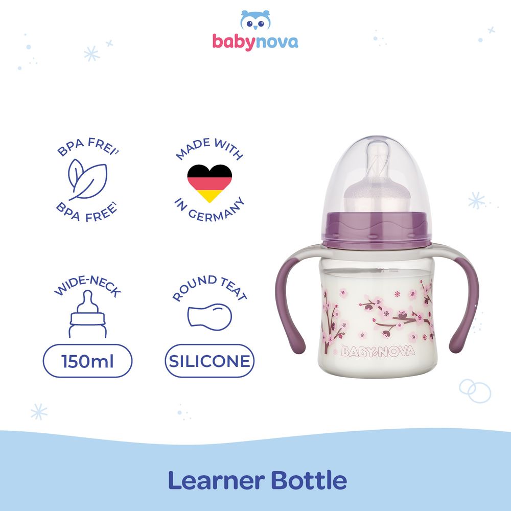 Babynova - Baby Learner Bottle With Handles - Purple - 150 ml
