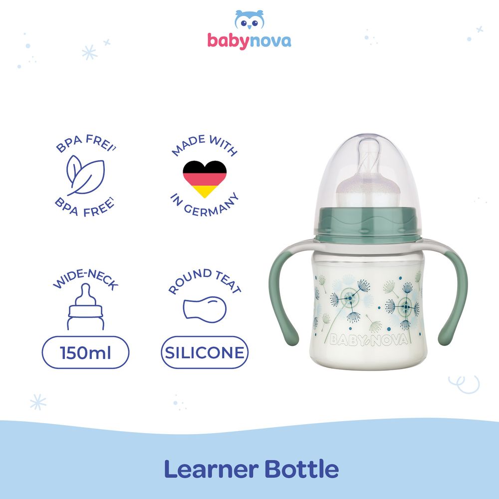 Babynova - Baby Learner Bottle With Handles - Green - 150 ml