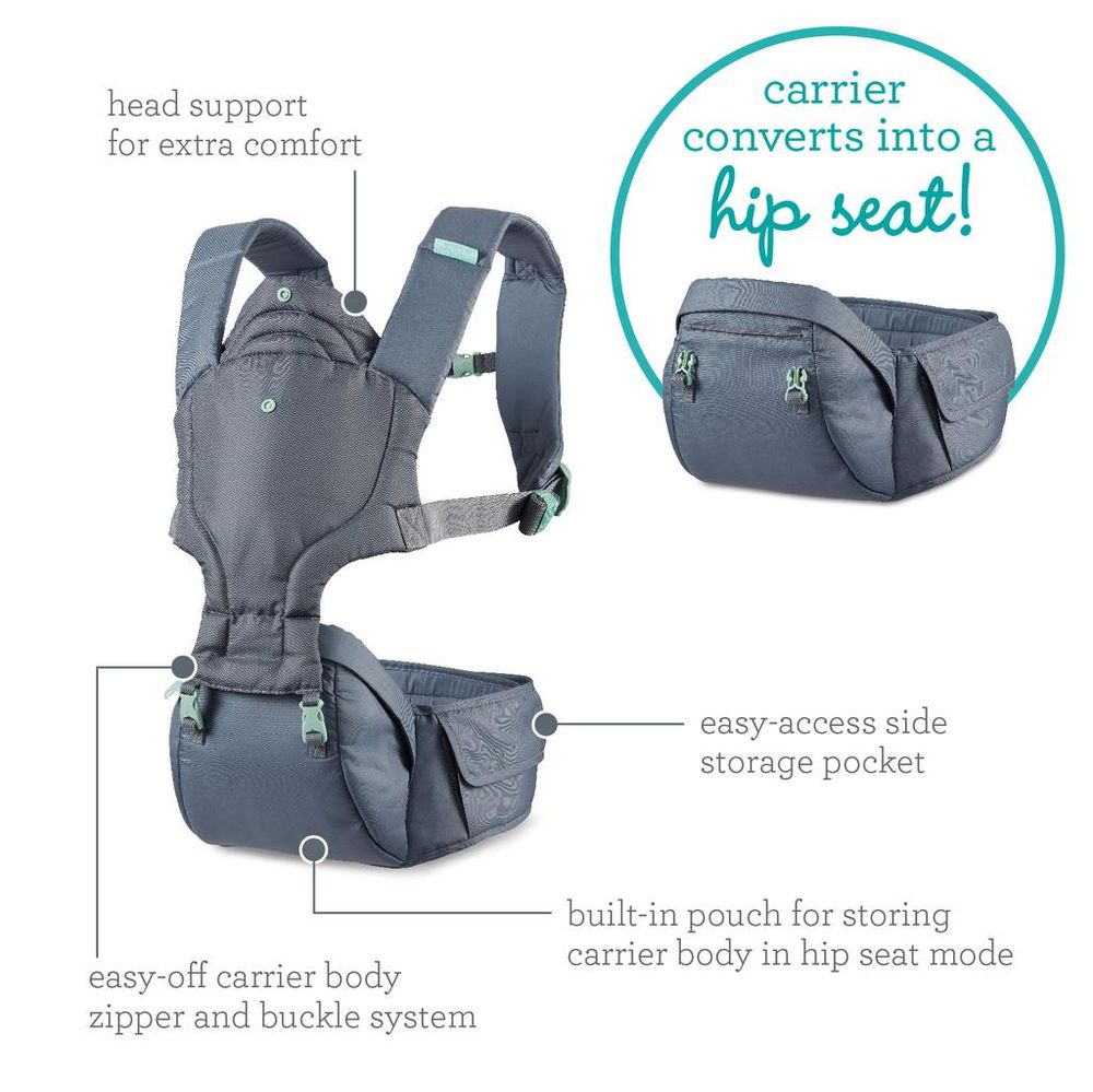 Infantino - 5-in-1 Hip Rider Airy Baby Carrier With Hip Seat - Grey