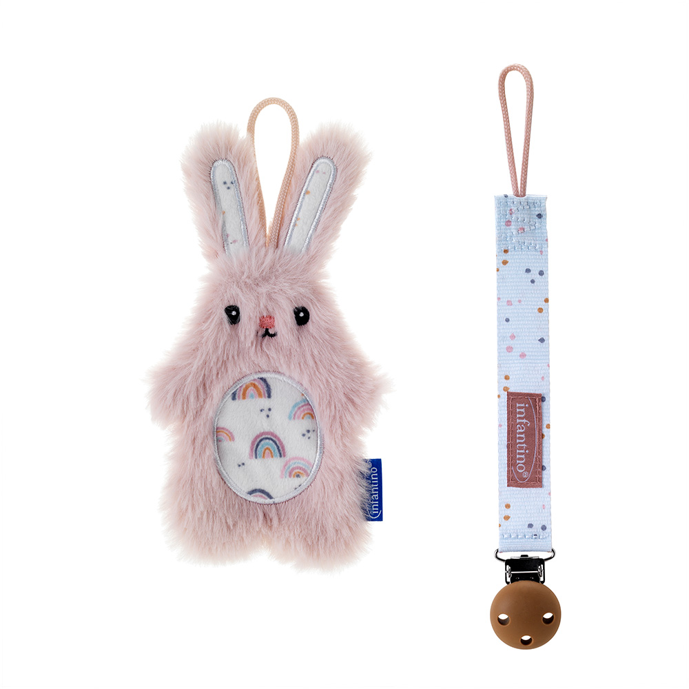 Infantino - Pacipal Plush & Pacigrip Combo 2pc Set - Bunny Pink