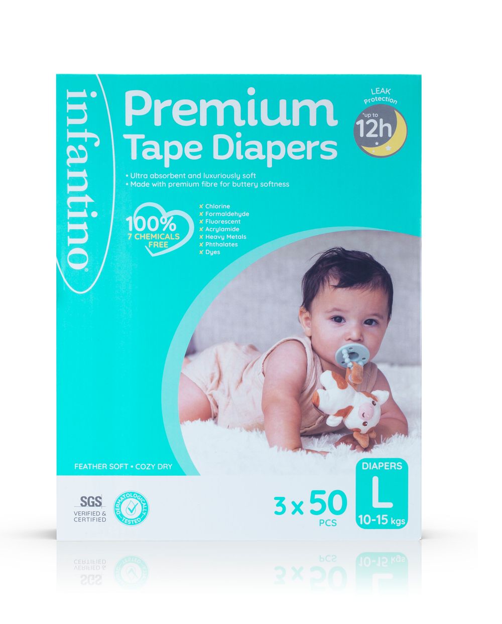 Infantino - Premium Tape Diapers - Super Jumbo Box - Large - 10-15 Kg - 150 Pcs