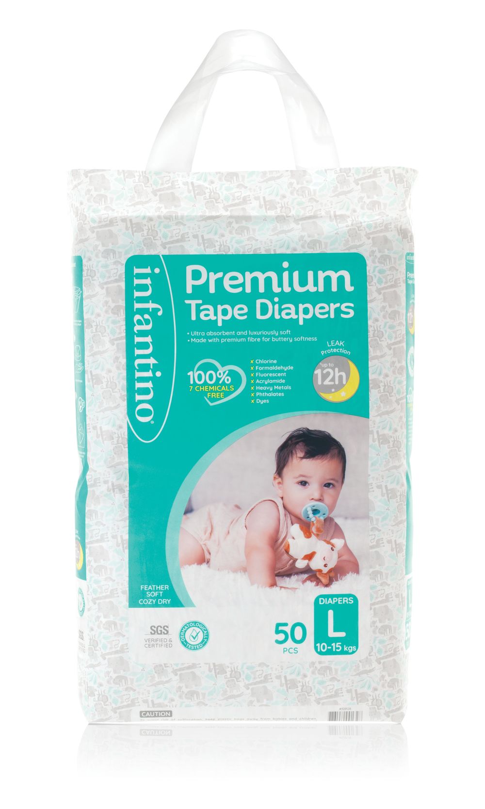 Infantino - Premium Tape Diapers - Super Jumbo Box - Large - 10-15 Kg - 150 Pcs