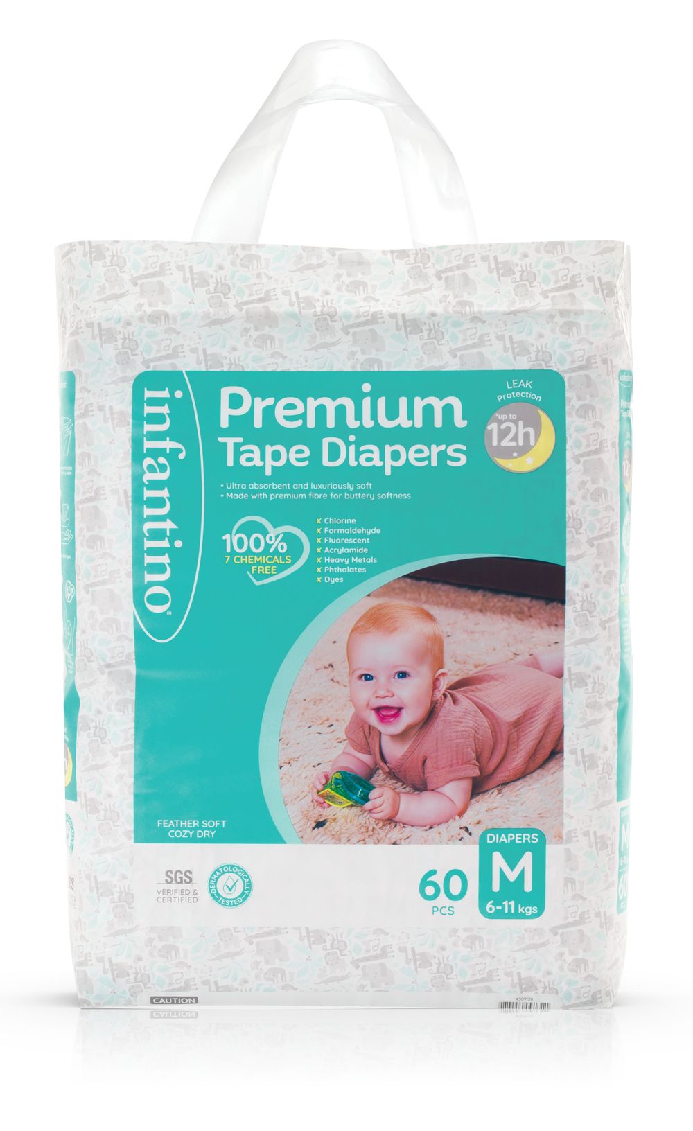 Infantino - Premium Tape Diapers - Super Jumbo Box - Medium - 6-11 kg - 180 Pcs