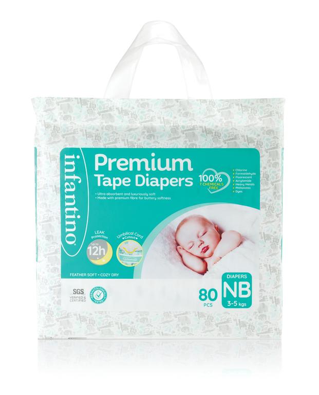 Infantino - Premium Tape Diapers - Super Jumbo Box - Newborn - 3-5 kg - Pack of 3 - 240 Pcs