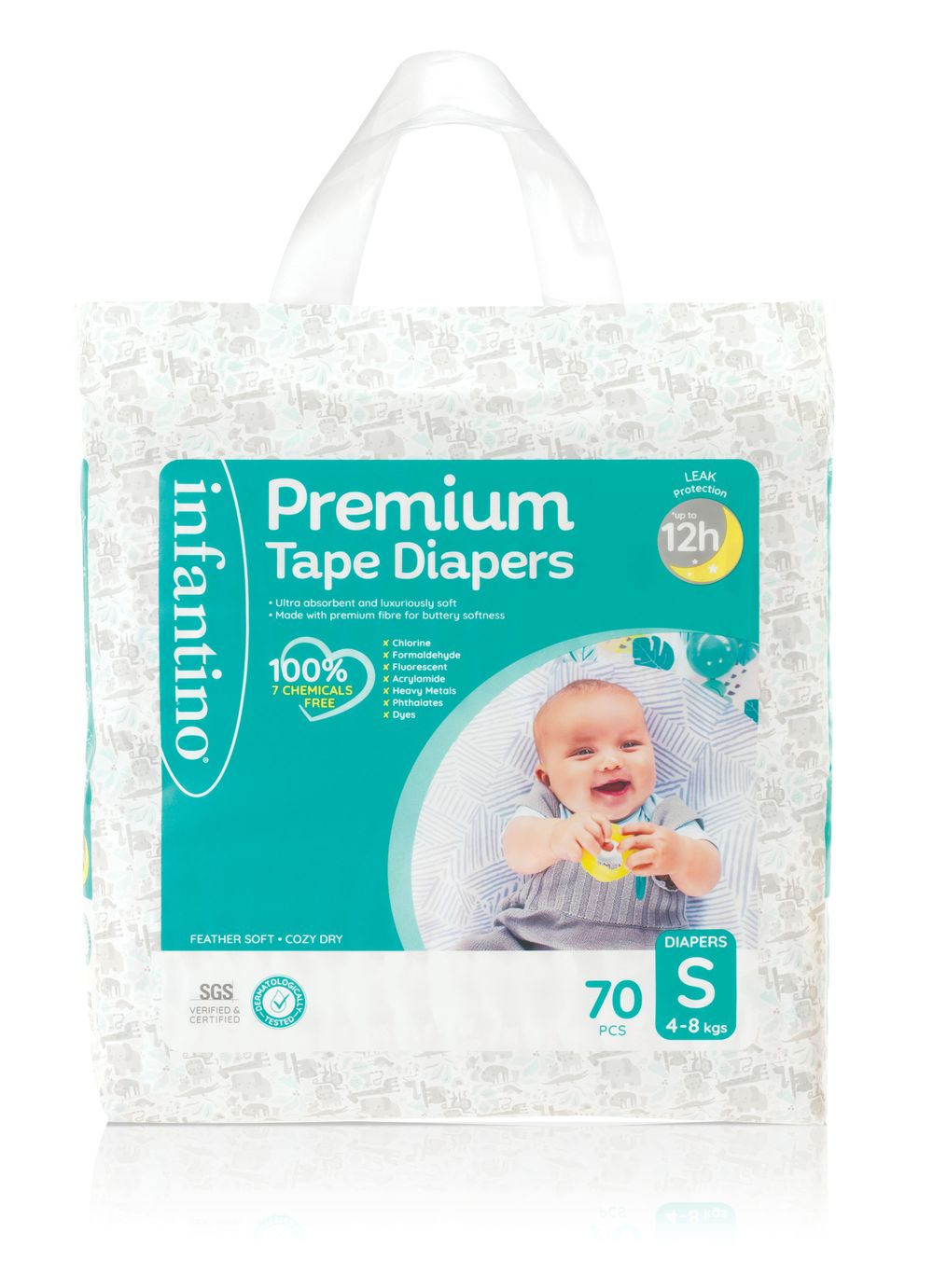 Infantino - Premium Tape Diapers - Super Jumbo Box - Small - 4-8 kg - 210 Pcs