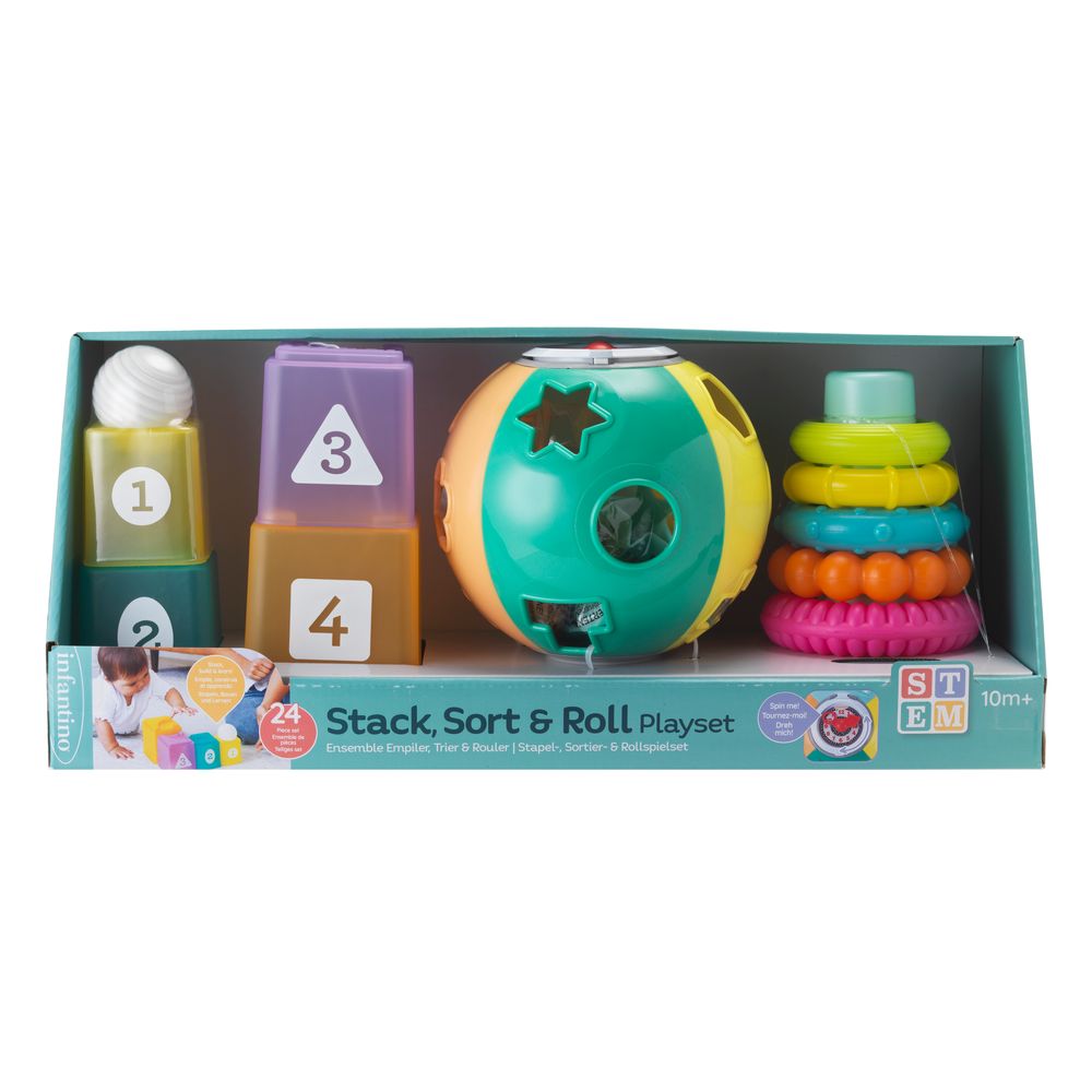 Infantino - 3-In-1 Stack, Sort & Roll Playset