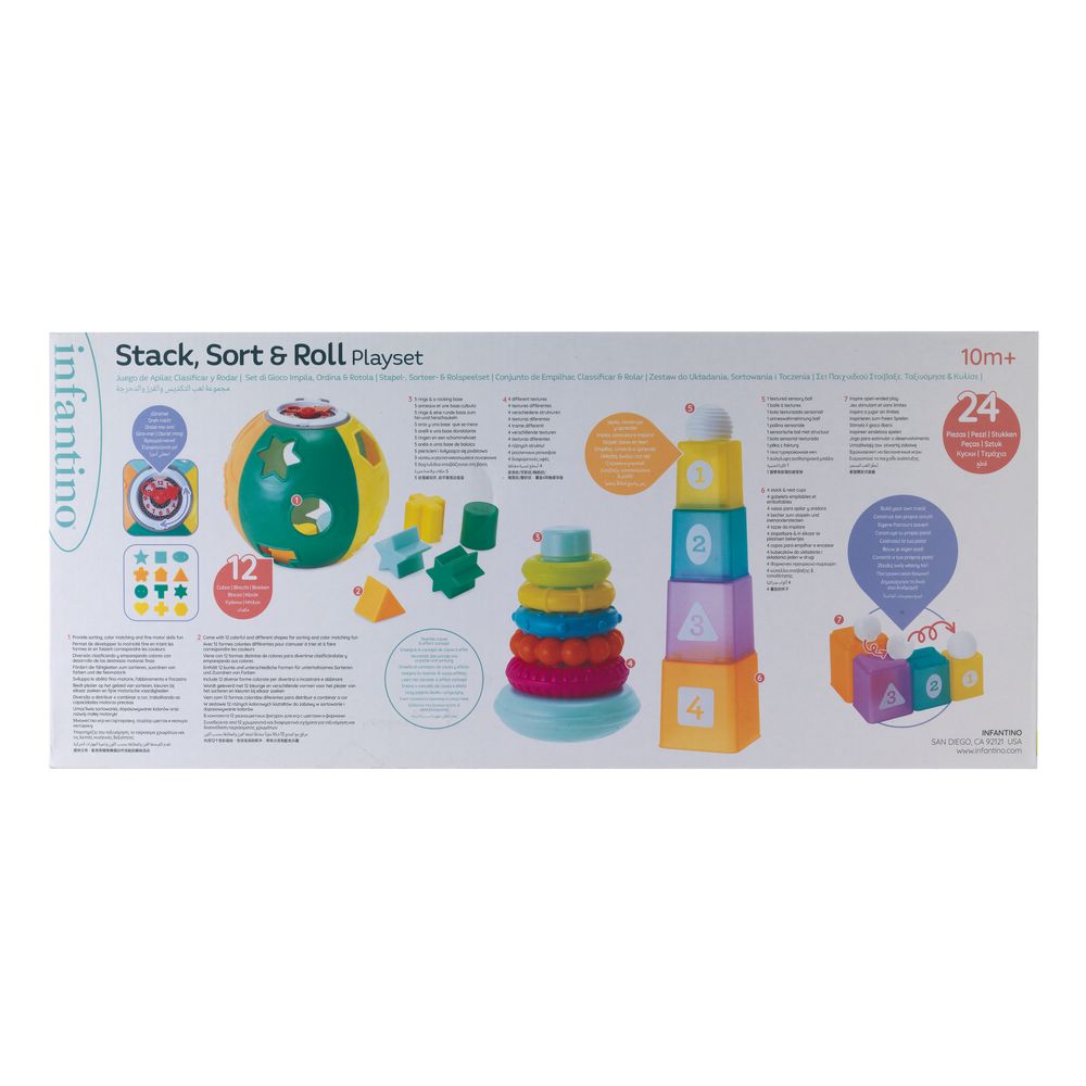 Infantino - 3-In-1 Stack, Sort & Roll Playset