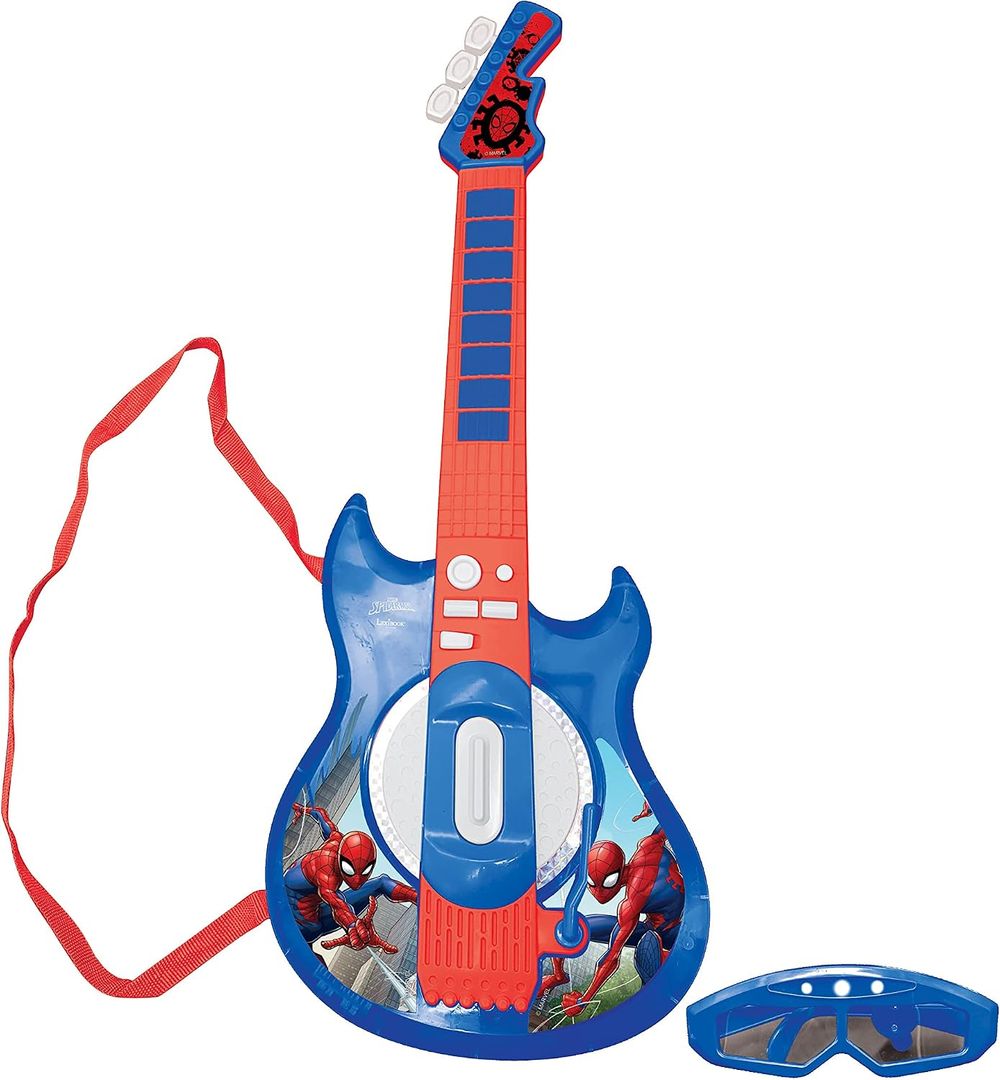 Lexibook - Spiderman Light-Up Electronic Guitar With Microphone - Blue/Red