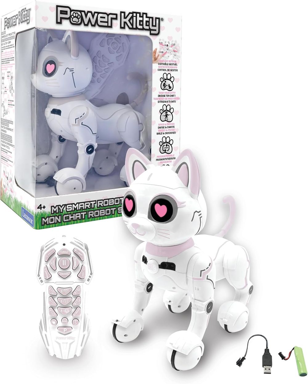 Lexibook - Power Kitty Remote Control Robot Cat Toy - White/Pink