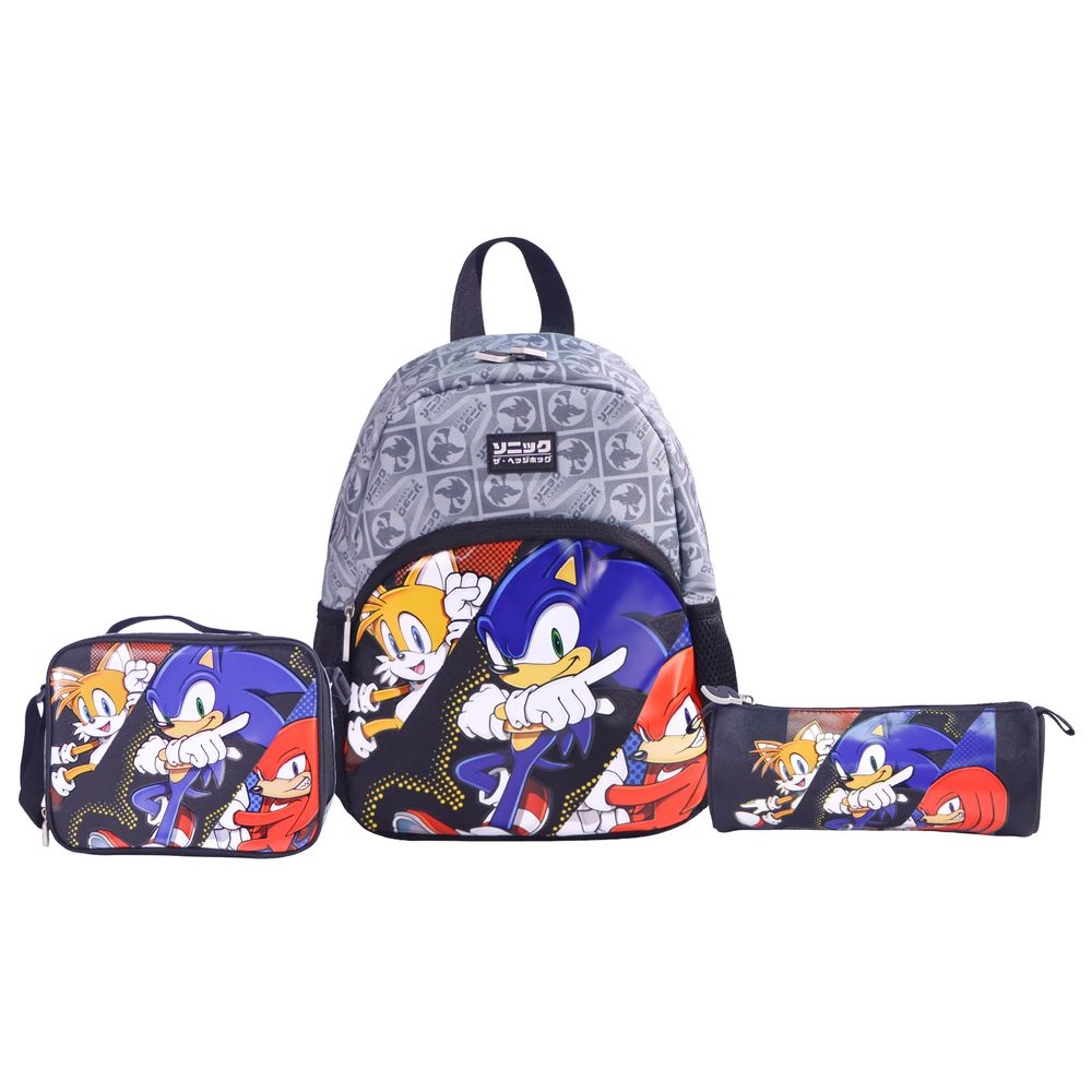 Moon - Kids Sonic The Hedgehog Backpack With Lunch Bag And Pencil Case - Black - 13-inch