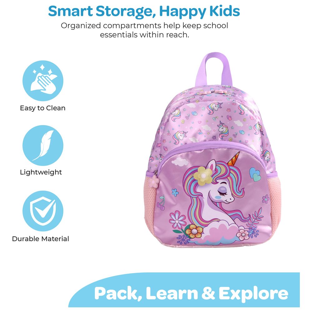 Moon - Kids Unicorn Backpack With Lunch Bag And Pencil Case - Purple - 13-inch
