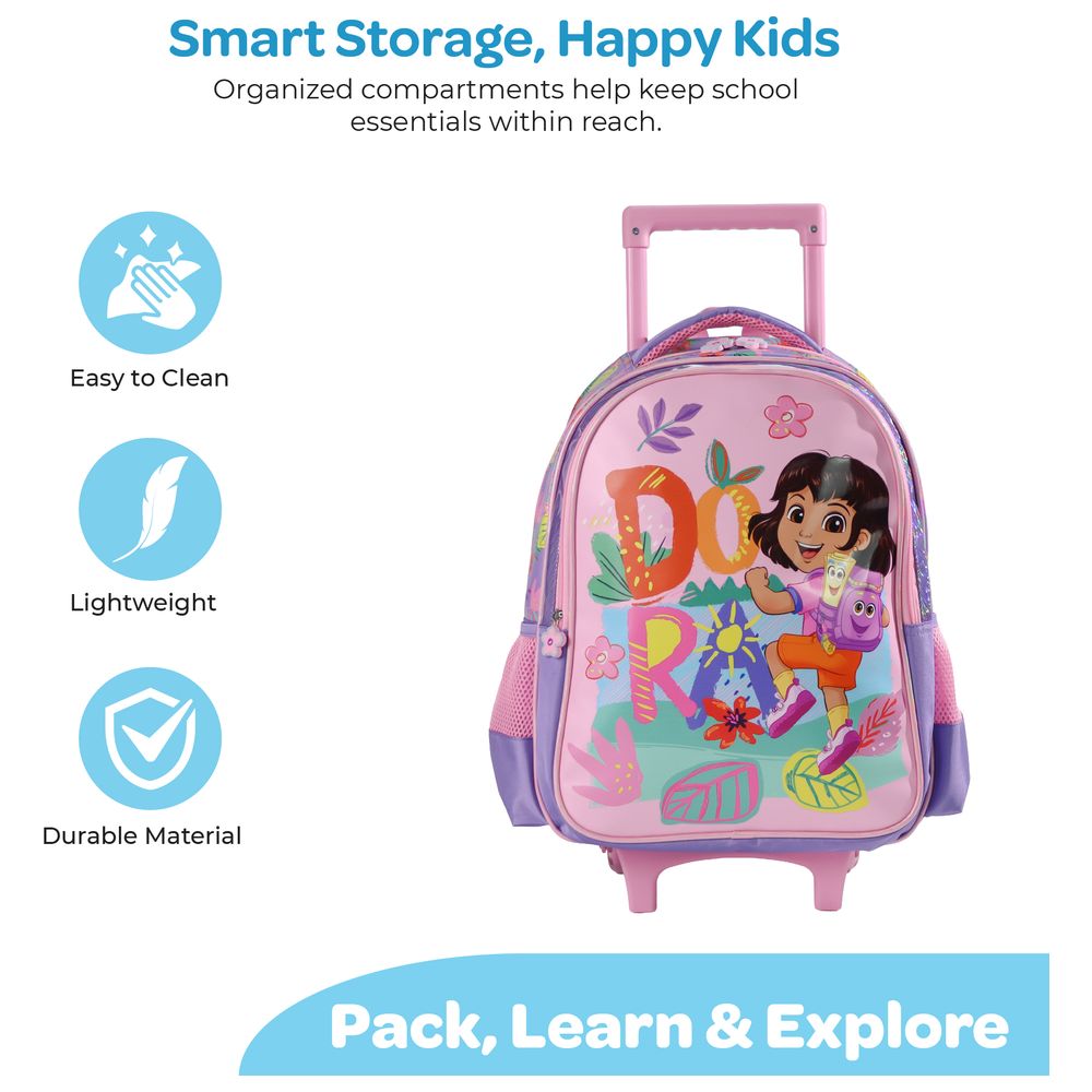 Moon - 3-In-1 Kids Licensed Dora The Explorer School Bag With Lunch Bag And Pencil Case - Pink - 16-Inch
