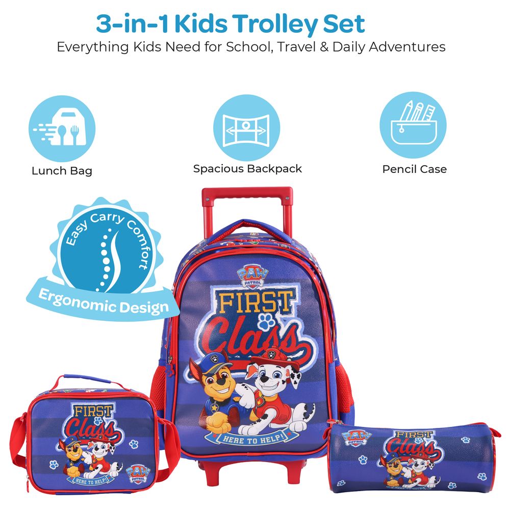 Moon - 3-In-1 Kids Licensed Paw Patrol First Class School Bag With Lunch Bag And Pencil Case - 16-Inch