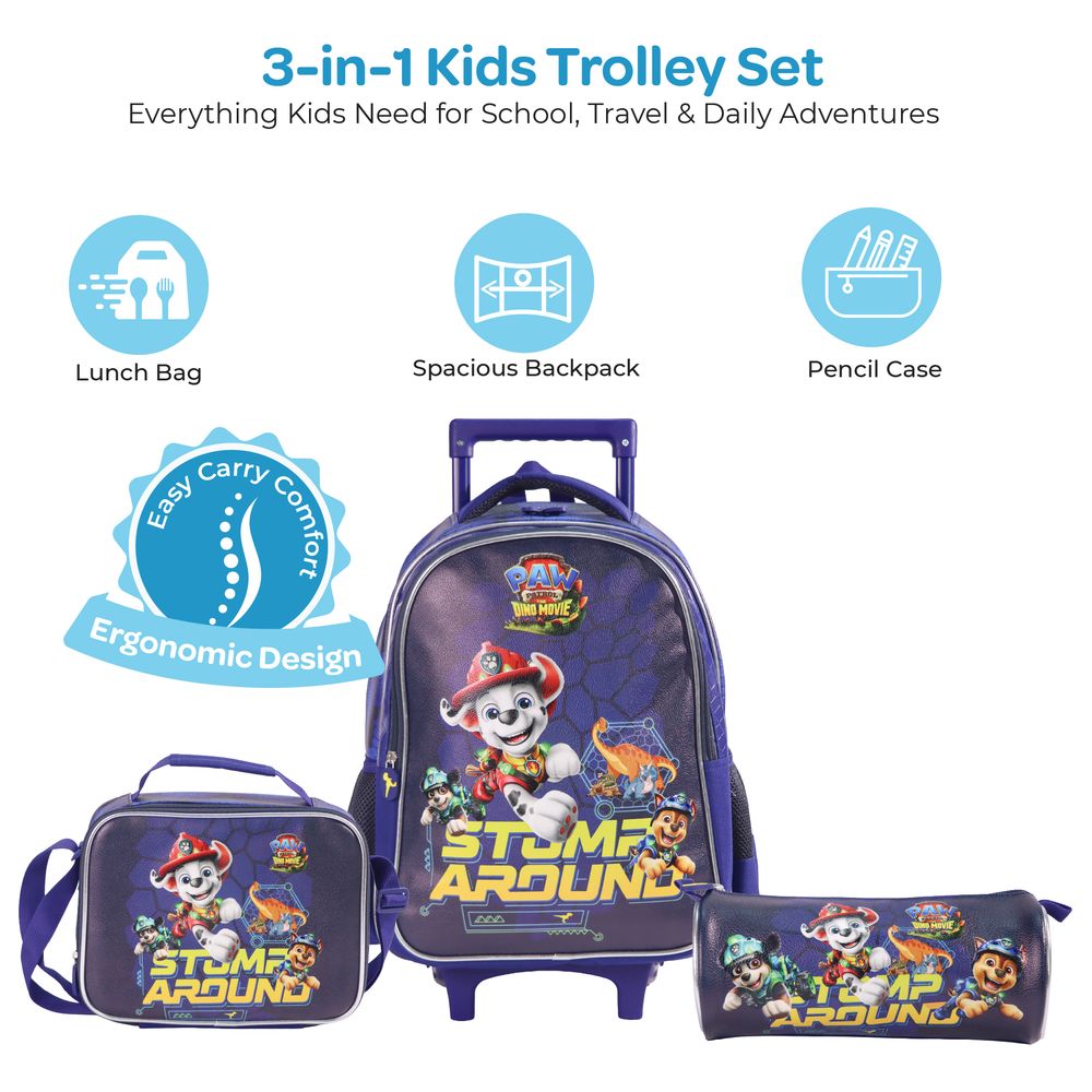 Moon - 3-In-1 Kids Licensed Paw Patrol School Bag With Lunch Bag And Pencil Case - Blue - 16-Inch