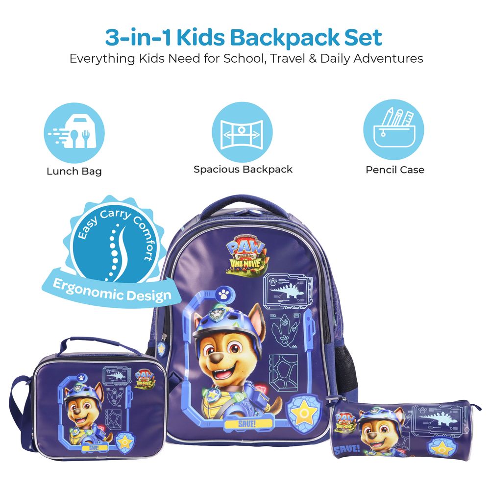 Moon - Kids Paw Patrol Backpack With Lunch Bag And Pencil Case - Blue - 16-inch
