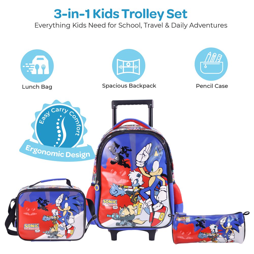 Moon - 3-In-1 Kids Licensed Sonic The Hedgehog School Bag With Lunch Bag And Pencil Case - 16-Inch
