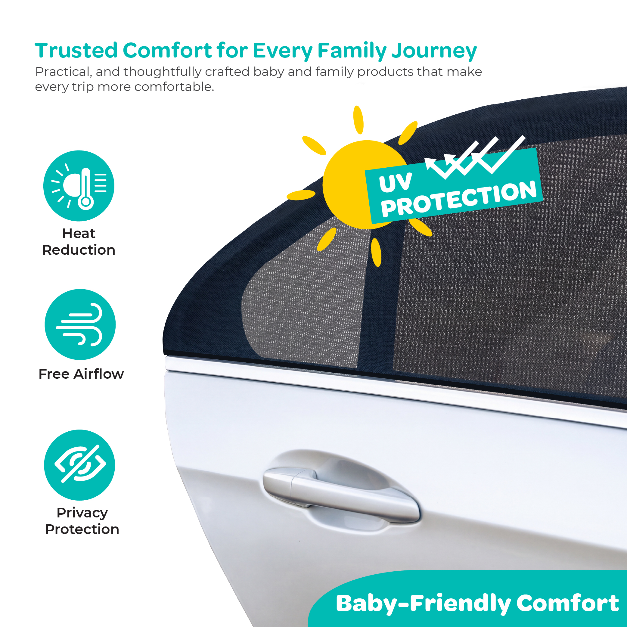 Moon Nursery - Car Side Window Sun Shade - Black - 2 Pc Set