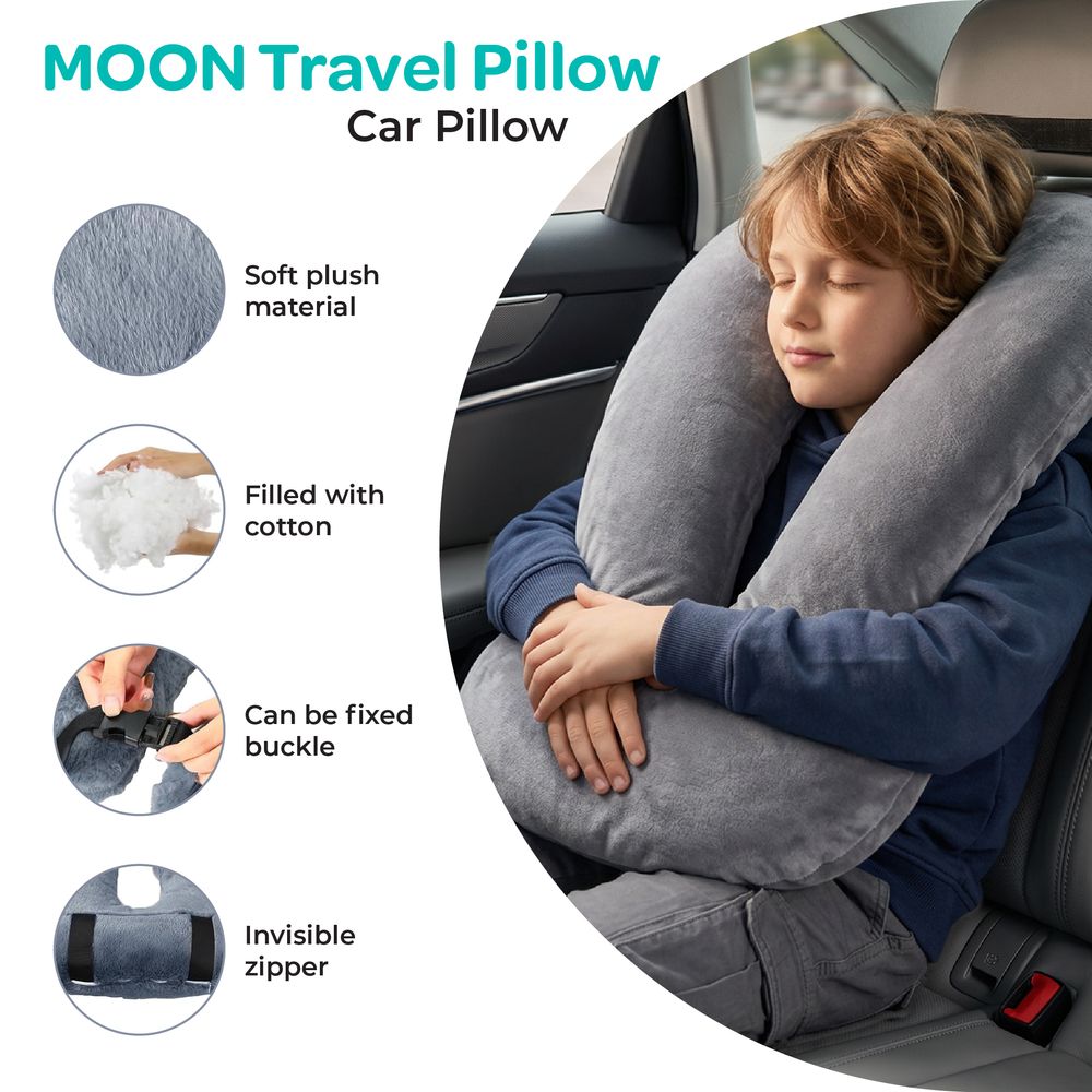 Moon - Kids U-Shape Neck Support Travel Pillow - Grey