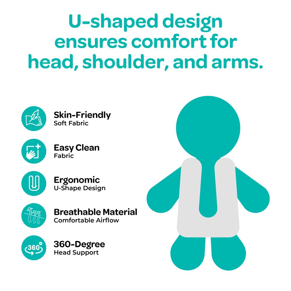 Moon - Kids U-Shape Neck Support Travel Pillow - Grey