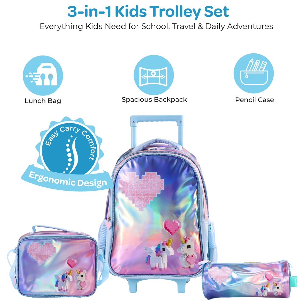 Moon - 3-In-1 Kids Licensed Unicorn School Bag With Lunch Bag And Pencil Case - 16-Inch