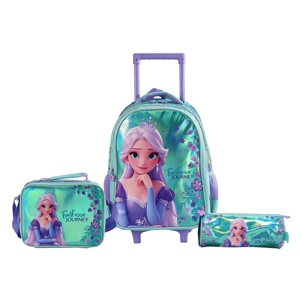 Moon - 3-In-1 Kids Licensed Elsa School Bag With Lunch Bag And Pencil Case - 16-Inch