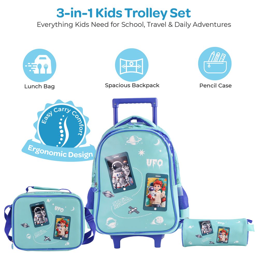 Moon - 3-In-1 Kids Licensed Astronaut School Bag With Lunch Bag And Pencil Case - 16-Inch