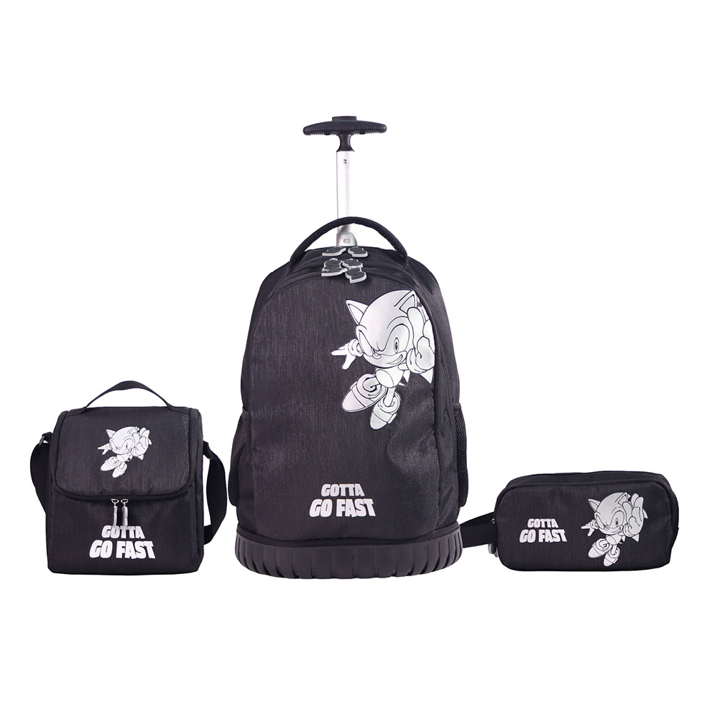 Moon - 3-In-1 Kids Licensed Sonic The Hedgehog School Bag With Lunch Bag And Pencil Case - Black - 18-Inch