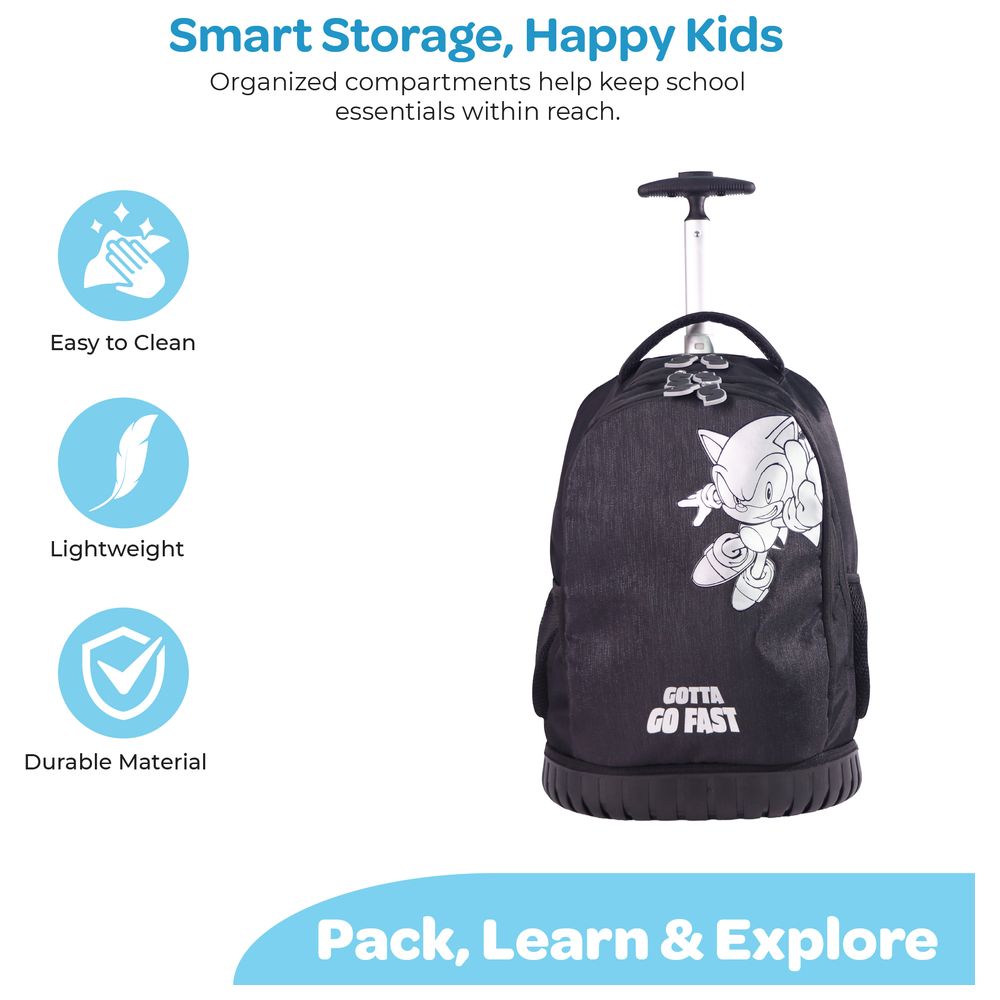 Moon - 3-In-1 Kids Licensed Sonic The Hedgehog School Bag With Lunch Bag And Pencil Case - Black - 18-Inch
