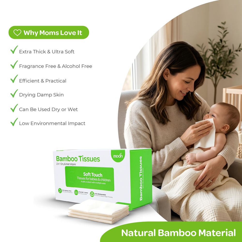 Moon - 2-in-1 Dry & Wet Bamboo Baby Wipes - 100 Pcs