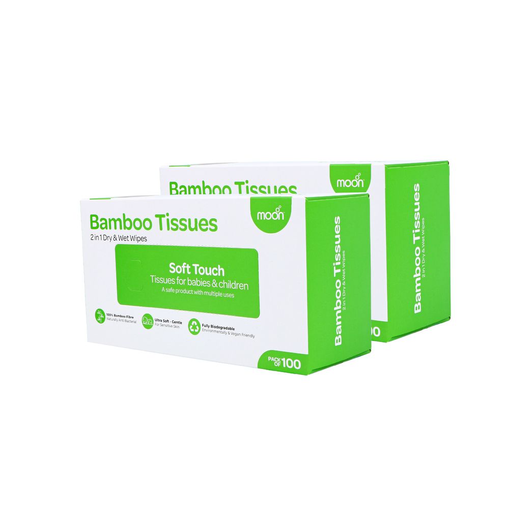 Moon - 2-in-1 Dry & Wet Bamboo Baby Wipes - White - 200 Pc Set