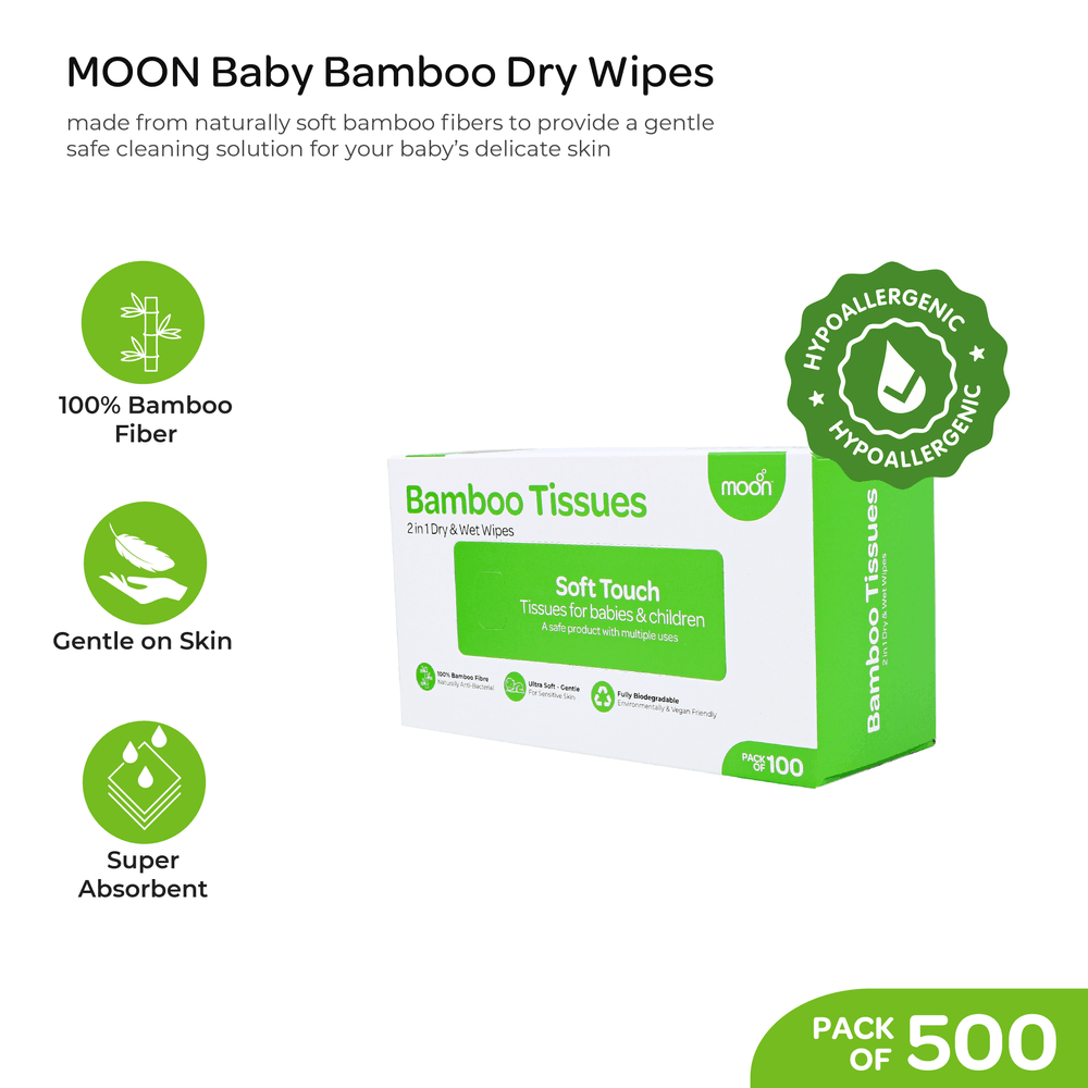 Moon - 2-in-1 Dry & Wet Bamboo Baby Wipes - White - 500 Pc Set