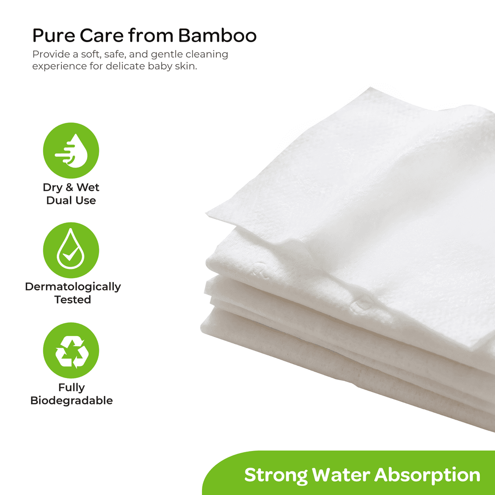 Moon - 2-in-1 Dry & Wet Bamboo Baby Wipes - White - 500 Pc Set