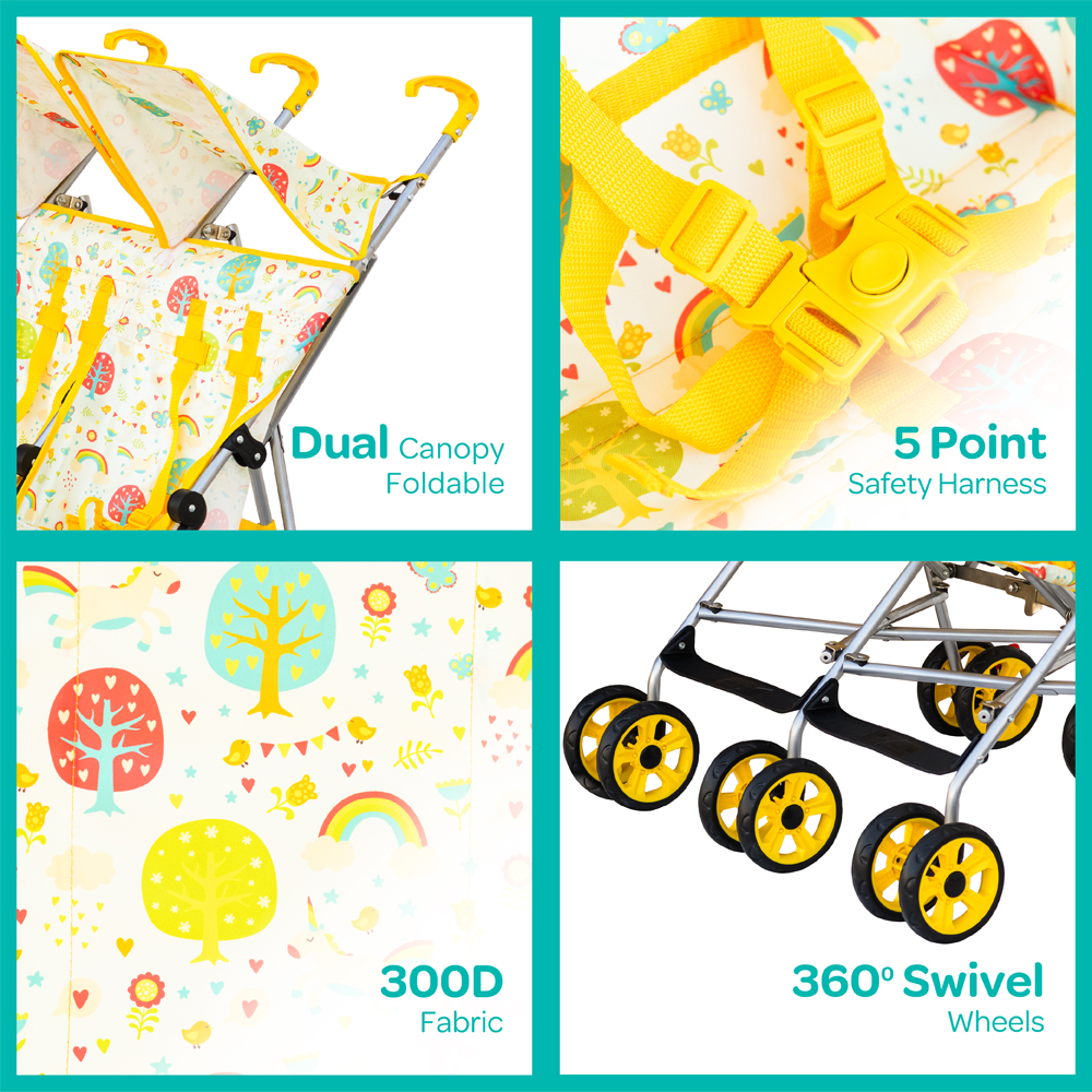 Moon - Jet Plus Twin Buggy Travel Strollers - Yellow