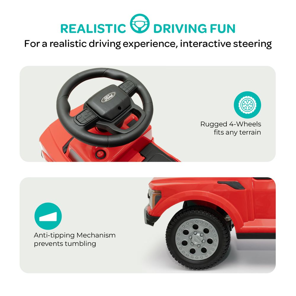 Moon - Licensed Ford F150 Raptor Manual Ride-On Car - Red