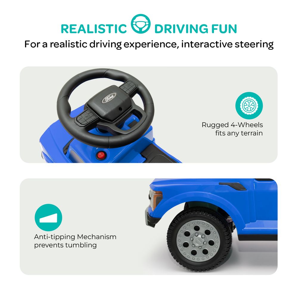 Moon - Licensed Ford F150 Raptor Manual Ride-On Car - Blue