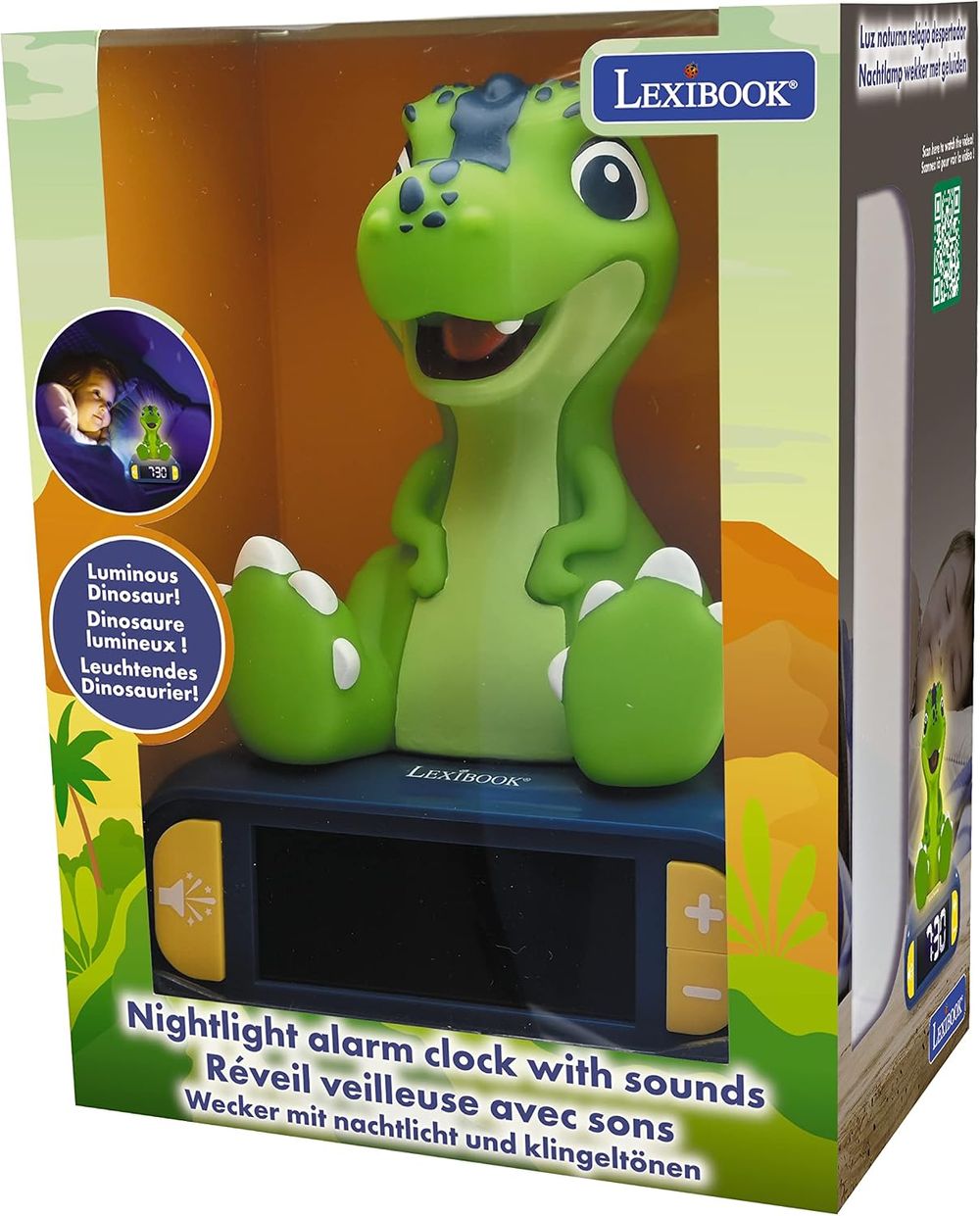 Lexibook - Dinosaur Nightlight Alarm Clock - Green/Blue