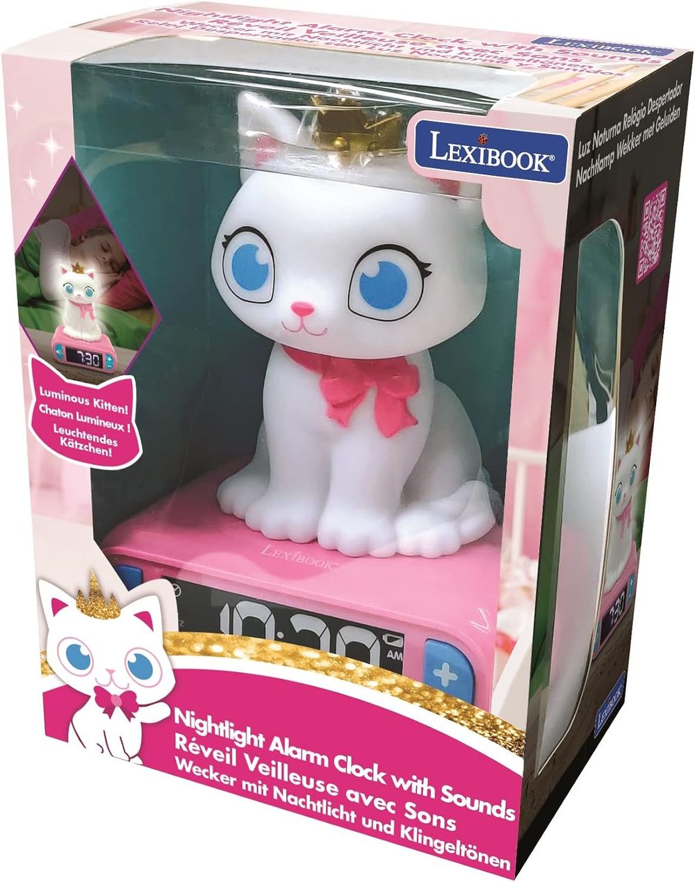 Lexibook - Kitten Digital Nightlight Alarm Clock - White/Pink