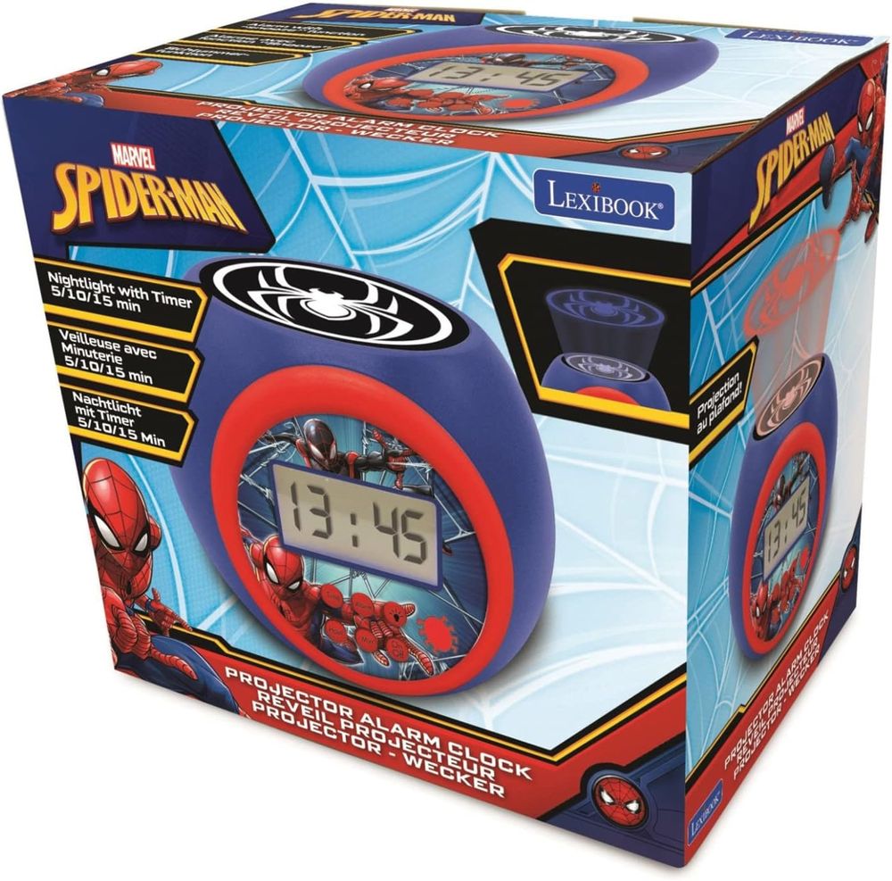 Lexibook - Marvel Spiderman Projector Alarm Clock - Red/Blue