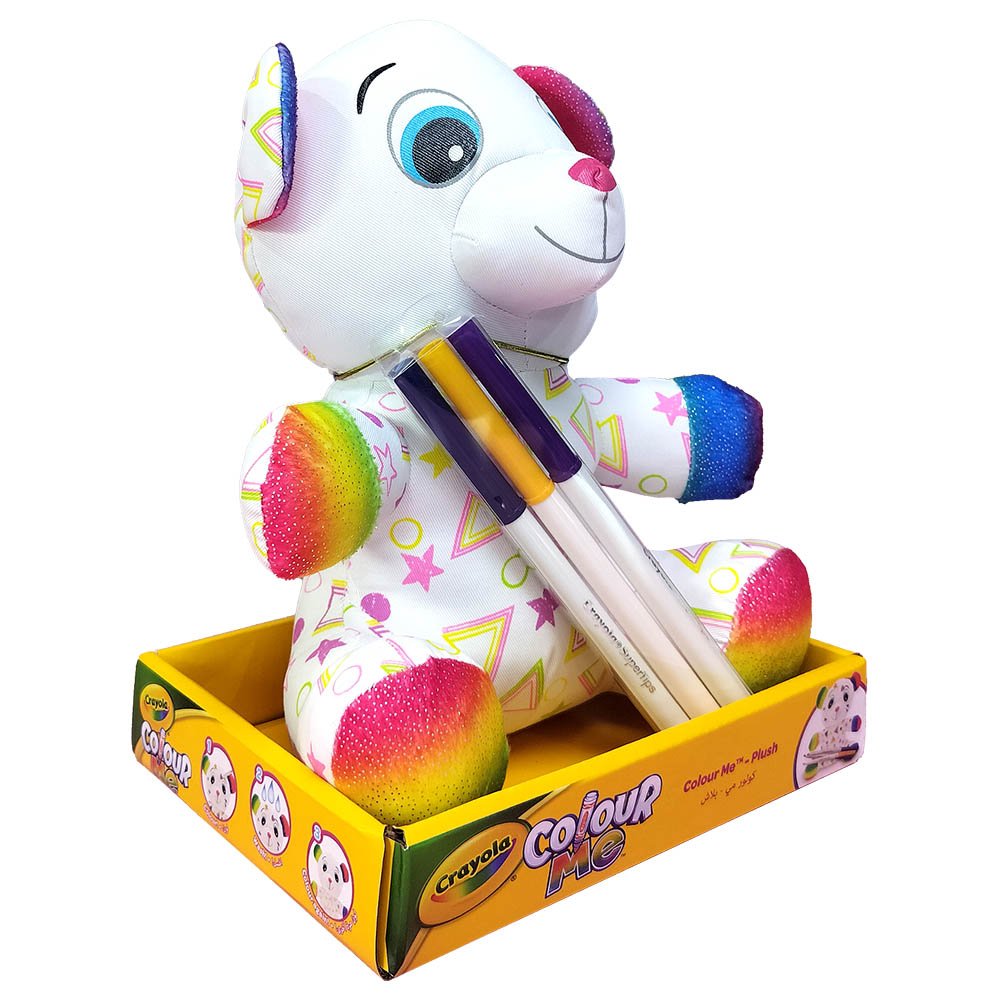 CRAYOLA - Peluche Colour Me, peluche colorido con 3 marcadores, diseño de perro, actividad creativa y regalo para niños, 3 años, 2017707