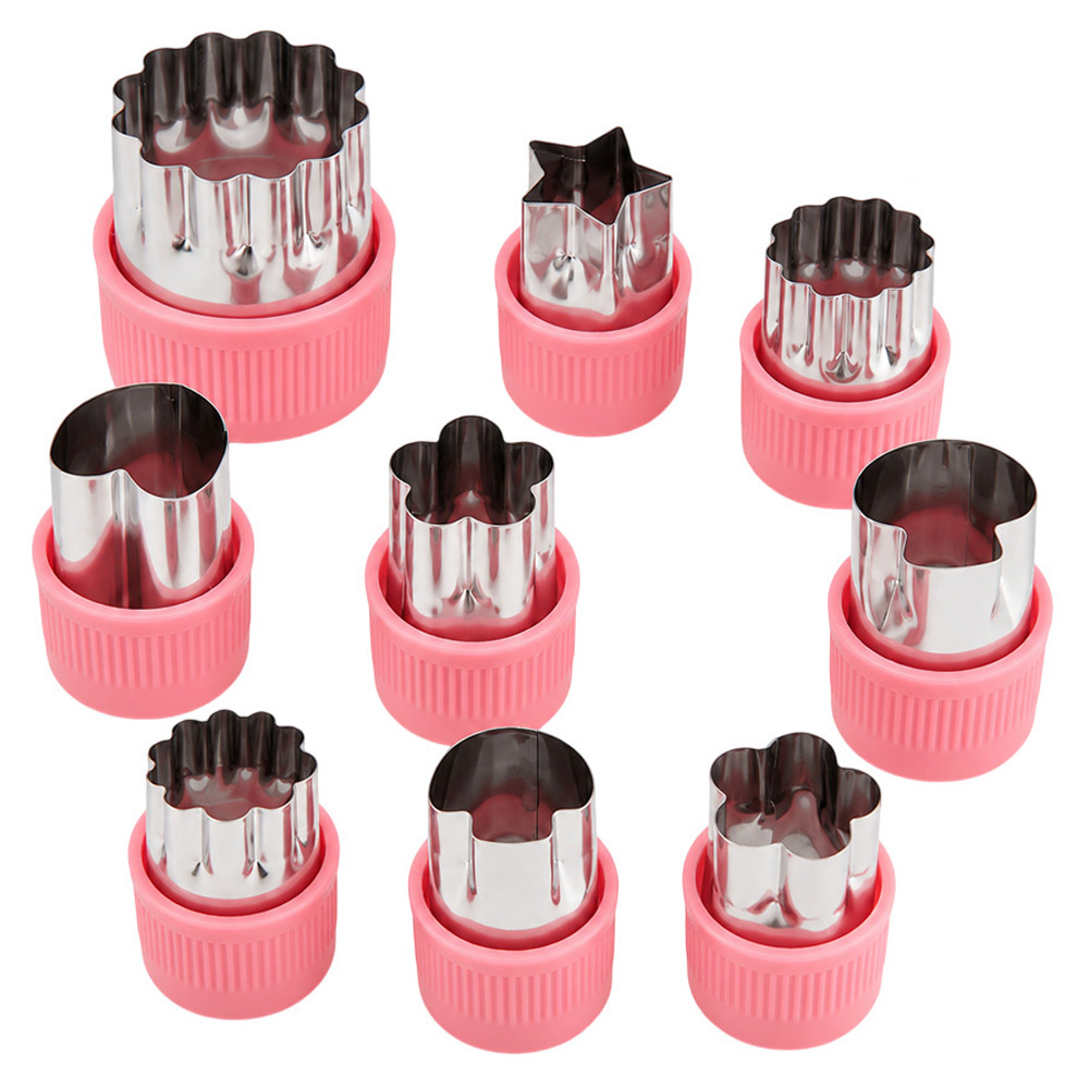 Bonbon - Stainless Steel Fruit And Vegetable Cutter - Pink - 9 Pc Set
