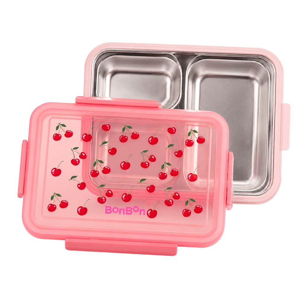 Bonbon - 3-Compartment Stainless Steel Lunch Box - Cherries 