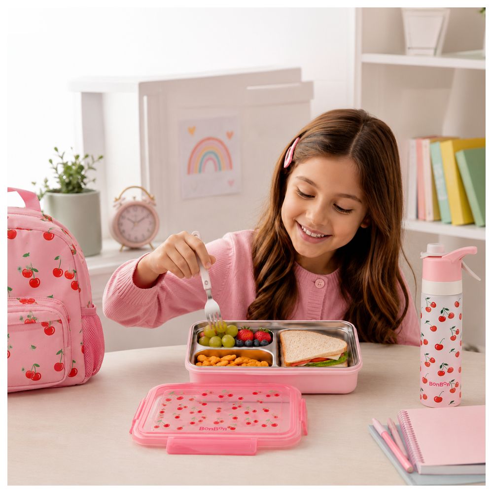 Bonbon - 3-Compartment Stainless Steel Lunch Box - Cherries 
