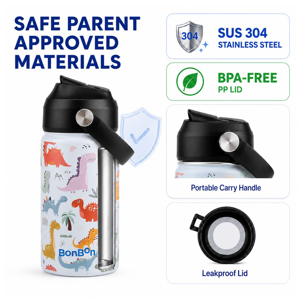 Bonbon - Stainless Steel Water Bottle - Dinos - 350 ml